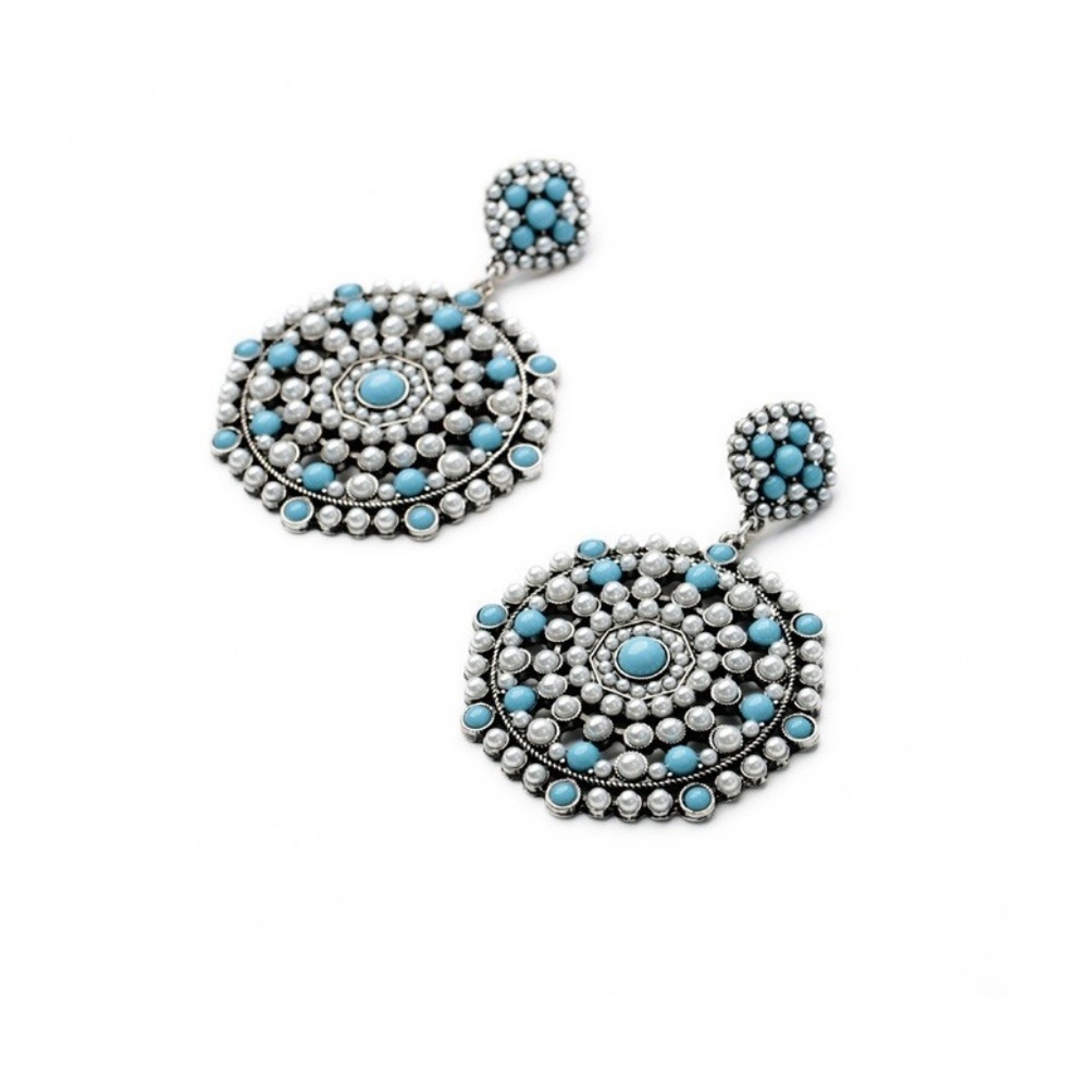 Blue Mykonos Pearl Turquioise Statement Earrings
